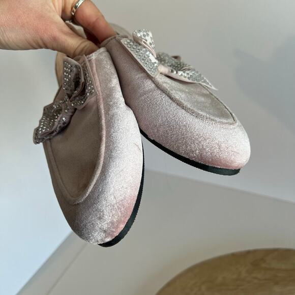 VS Y2K Pink Velour Velvet Bow Sequin Embellished Almond Toe Mules - 7 - Picture 7 of 10